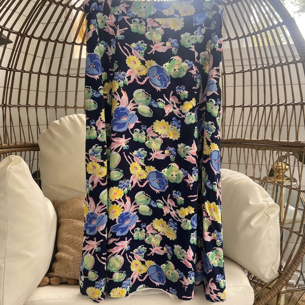 Talbots Navy  A-line Floral Feminine Skirt Size 12